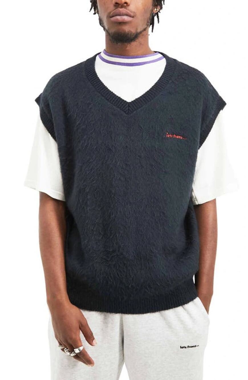 iets frans... Urban Outfitters Fluffy Knit Vest Navy Blue Unisex L NWOT